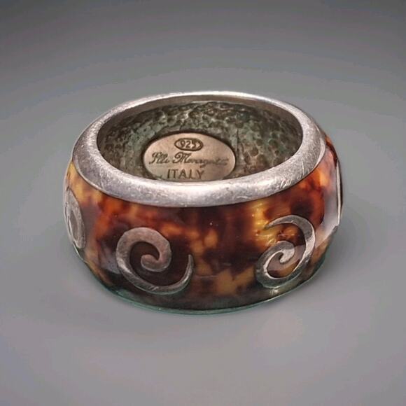 Flli Menegatti Ring 925 Sterling Silver Italy Tortoise Enamel Size 5 Signed. - Picture 1 of 2
